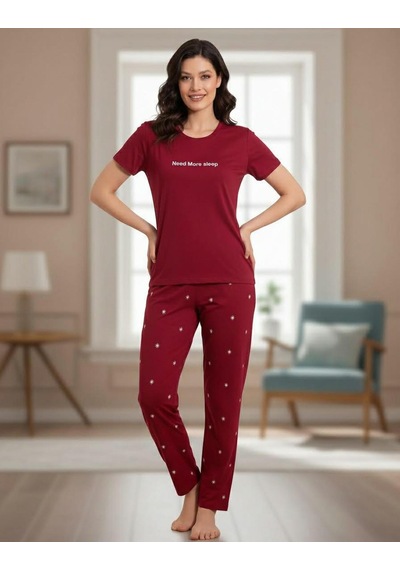 Boyraz Slim Fit Dar Kesim Kadın Milan Bisiklet Yaka Kısa Kol Pijama Takımı 11003b - 1 Adet Bordo Boyraz Slim Fit Dar Kesim Kadın Milan Bisiklet Yaka Kısa Kol Pijama Takımı 11003b - 1 Adet Bordo