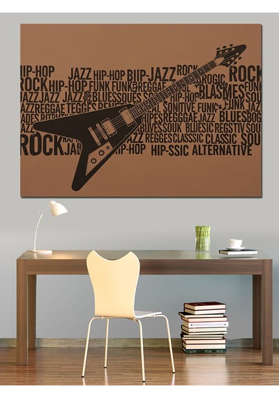 Gitar Ve Müzik Yazıları Dekoratif Kanvas - Mdf Ahşap Tablo