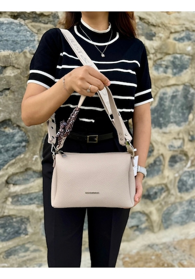 Kadın Orijinal Just Polo Yumuşak Deri Şal Detaylı Ayarlanabilir Askılı El Ve Omuz Çantası Shopper Ekru