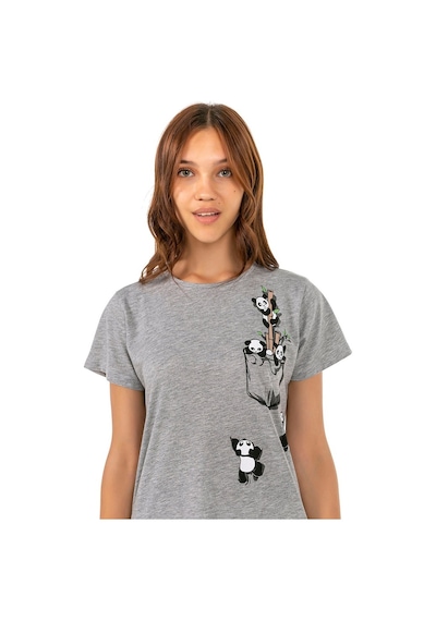 Vıshenka Kadın Gri Compact Penye Pamda Baskılı T-Shirt Gri