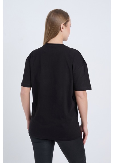Kadın Oversize Baskılı T-shirt Siyah California SIYAH