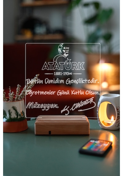 Öğretmenler Günü Atatürk 16 Renk Kumandalı 3d Gece Lambası