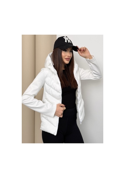 Asur Boutique Asur Butik Kadın Kapşonlu Micro Dolumlu Zr Model Mont Beyaz