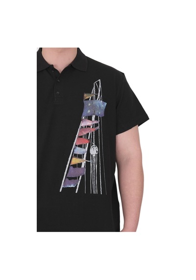 Mode Xl Büyük Beden Erkek T-shirt Polo Flag U25304 Siyah Siyah