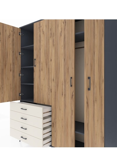 Hyperion Gardrop 6 Raflı 4 Çekmeceli Tek Askılı 176x44x221 Antrasit-çam/aytaşı Çam/aytaşı