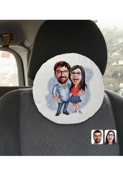 Kişiye Özel Sevgililer Karikatürlü Yuvarlak Dekoratif Kırlent Yas (527061906)
