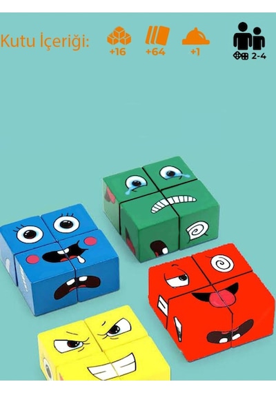Montessori Eğitici Rubik Emoji Bulmaca Zeka Kutu Oyunu El Becerisi Ve Görsel Zeka Geliştirici Oyun
