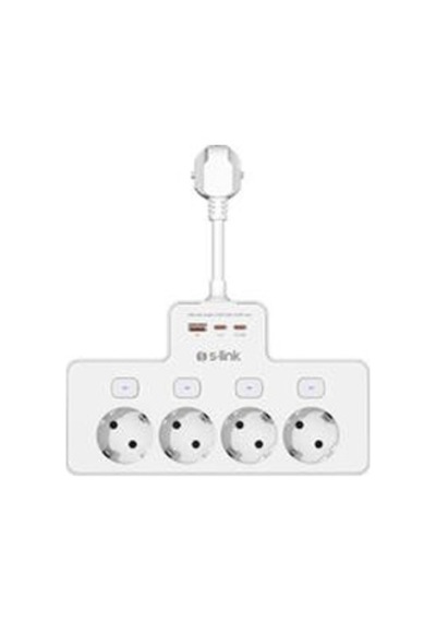 S-link Prz08 Beyaz 4 Soketli 15cm 1 Usb 2 Type-c Pd20w Tam Bakır Kablolu Akım Korumalı Priz 0