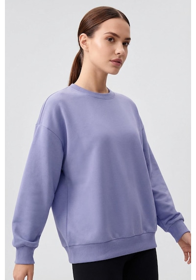 Açık Eflatun Basic O Yaka Oversize Kadın Sweatshirt - 97053 Eflatun