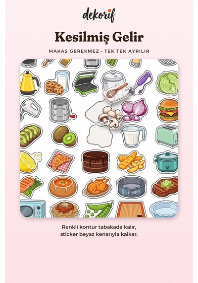Renkli Mutfak Sticker Seti 100 Adet - Gereçleri Tarif Malzemeleri Ajanda Journal Defter Çıkartma Çok Renkli