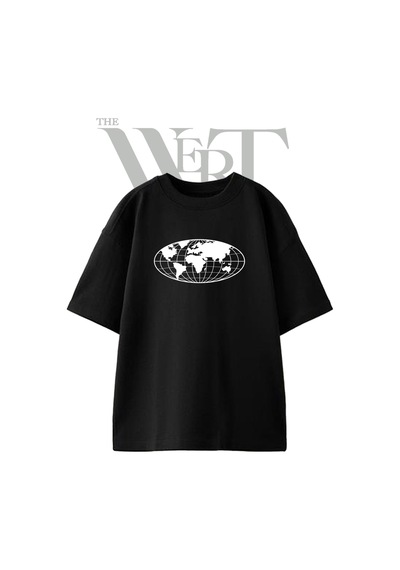 Thewert World Map Tasarım Baskılı Ünisex Siyah Oversize T-shirt