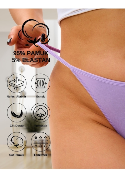 Alya Underwear Kadın Ipli Tanga Külotlar - 5 Li Paket Sarı, Mor, Mint, Somon,mavi 1301p P15