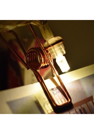 Bakır Renkli Led Işıklı Fotoğraf Asma Işık Süsleme Mandalları 5691 .