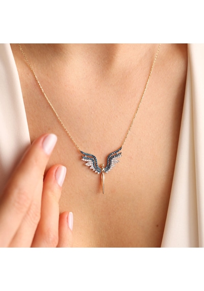 14 Ayar Altın Angel Kolye Blue Topaz
