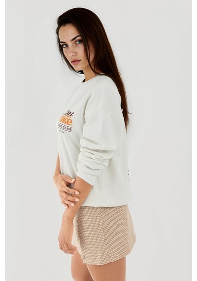 Hiccup Baskılı Yuvarlak Yaka Sweatshirt Tozlu Beyaz