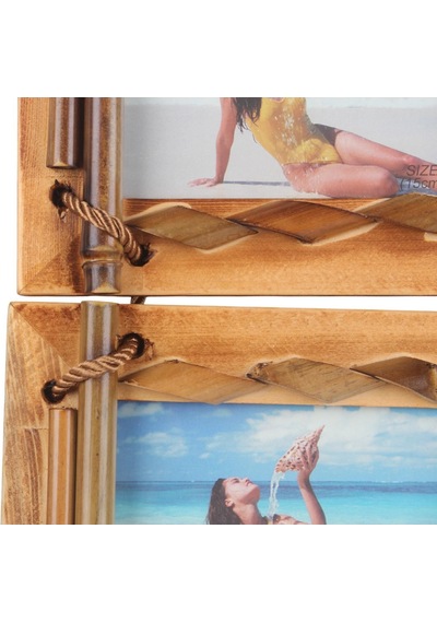 El Yapımı Doğal Ahşap 3 Lü Bambu Bamboo Fotoğraf Çerçevesi Dekoratif Ev Ofis Hediyesi Duvar Süsü - 1