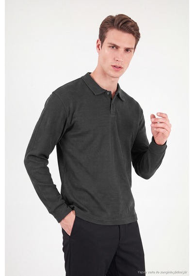 Buratti Pamuklu Düğmeli Polo Yaka Sweat Erkek Polo Yaka Sweat 5905838 Antrasit