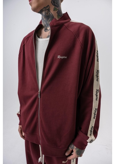 Erkek Respire Şerit Detaylı Dik Yaka Doubleface Zip Oversize Sweatshirt Bordo