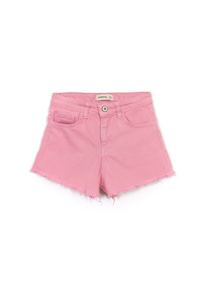 Dobakids Cep Detaylı Pembe Renk Kız Çocuk Eskitme Paça Kot Denim Jean Şort Pembe