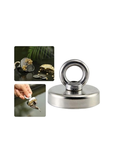 Dünya Magnet Süper Güçlü Halkalı Büyük Neodyum Pot Mıknatıs, 60mm Çap, Dekorasyon Mıknatıs Magnet Fishing