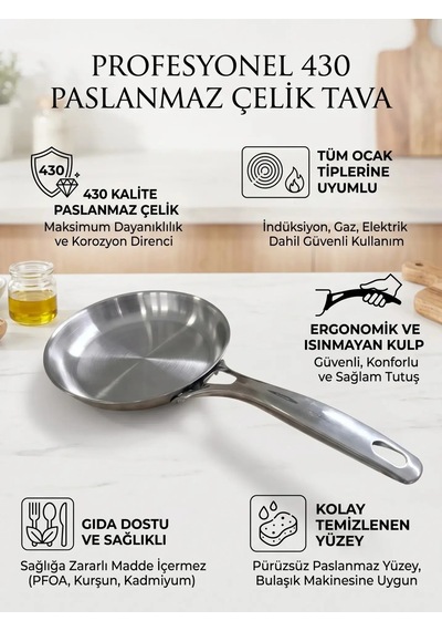 Defonte Paslanmaz Çelik Tava 18 Cm İndüksiyonlu Ve Tüm Ocaklar İçin Metalik