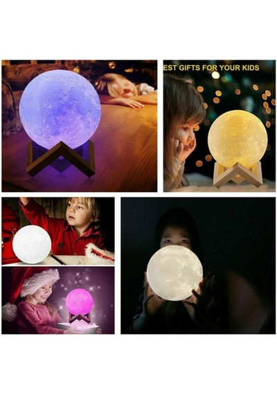 Dolunay Şarjlı 3d Moon Lamp Uzaktan Kumandalı 16 Renk Ay Lambası Büyük Boy