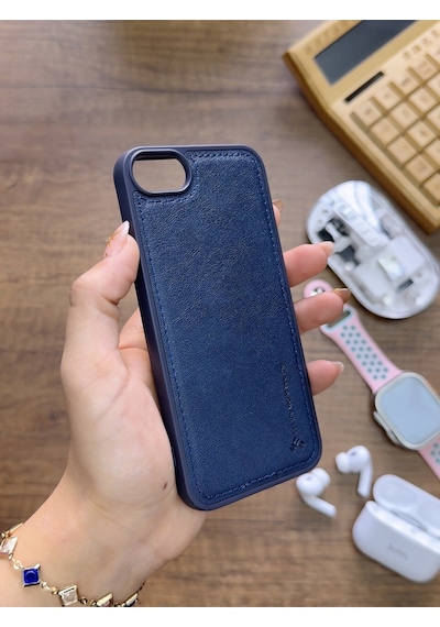 Apple iPhone 7 Uyumlu Premium Deri Dokulu Darbelere Karşı Dayanıklı Nazal Silikon Kılıf Lacivert