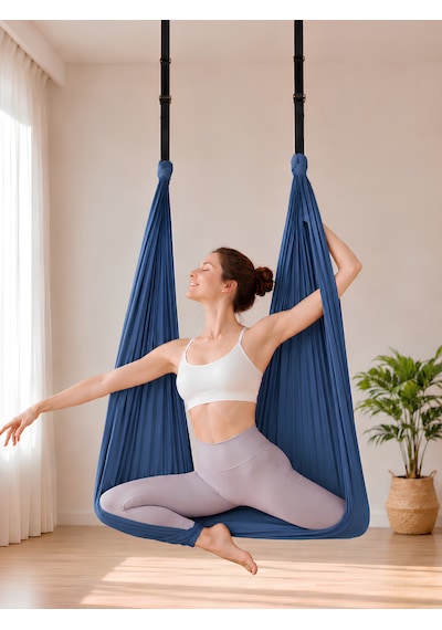 Yoga Hamağı Fly Salıncağı Yükseklik Ayarlanabilir Antigravity Esnek Askılı Denge Spor Aleti Pilates Fitness Denge Esneme Gerdirme Gelişim Mavi