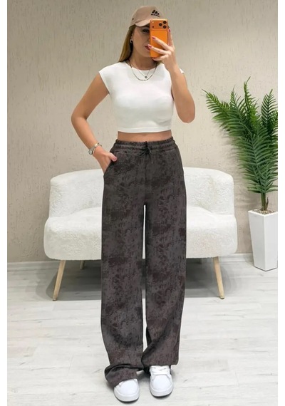 Fiolin Soft Touch Batik Boyamalı Modal Pantolon Kahverengi