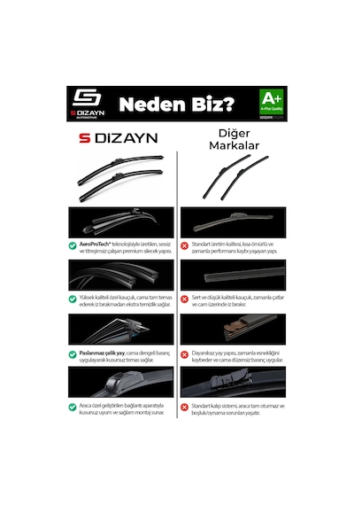 S-dizayn Vw Jetta Ön Cam Silecek Seti 2010-2019 Premium Araca Özel 60-48 Cm A+ Kalite