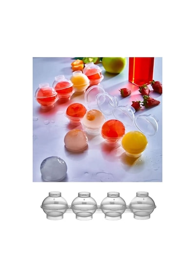 2'li Set 4'lü Küre Buz Topu Kalıbı Yuvarlak İçecek Buz Topu Dondurucu Buzluk Saklama Kabı Bhl Plasti Diğer