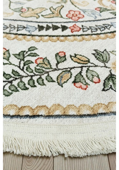 Oval Vintage Gül Desenli Krem Kilim Fransız Klasik Şık Salon Oturma Odası Halısı Krem Krem