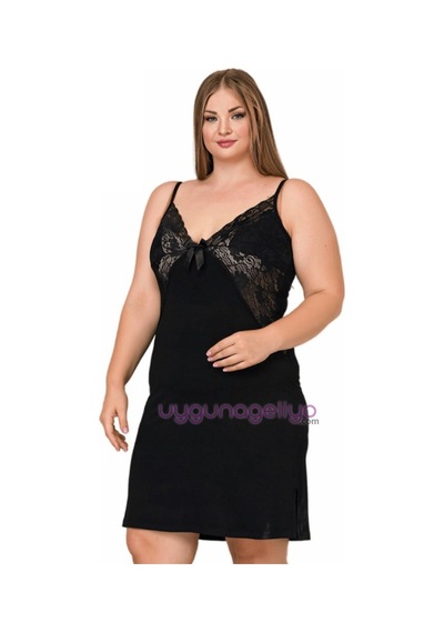Lady Siyah Renk Askılı Kol 8893 2xl - 3xl - 4xl Battal Büyük Beden Tunik Gecelik