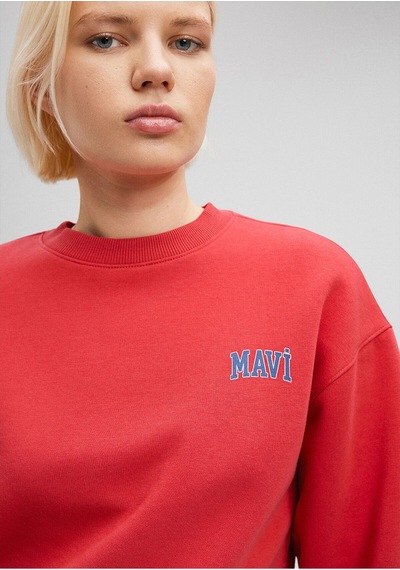 Mavi Kadın Logo Kısa Sweatshırt Lipstick Red 1611601-70936 Kırmızı