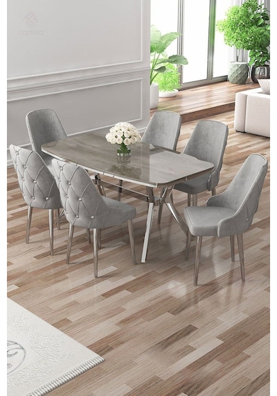 Canisa Asel Serisi 90x160 Lak Panel Antrasit İroni Krom Ayaklı Masa Takımı Ve 6 Gri Sandalye Antrasit İroni Masa Gri Sandalye Ayaklar Krom Canisa Asel Serisi 90x160 Lak Panel Antrasit İroni Krom Ayaklı Masa Takımı Ve 6 Gri Sandalye Antrasit İroni Masa Gri Sandalye Ayaklar Krom