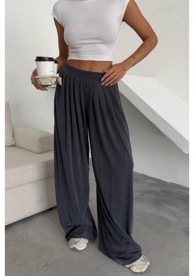 Feela Moda Premium Modal Kumaş Pileli Şalvar Kadın Pantolon 2012 Antrasit