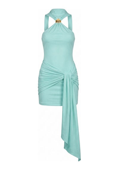 Holly Lolly Halter Yaka Aksesuarlı Mini Lilian Elbise Mavi