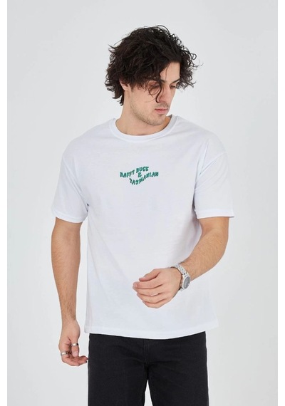 Vexor Erkek Baskılı T-shirt Kısa Kol Bisiklet Yaka Regular Fit Rahat Kalıp Günlük Tişört - Beyaz Çok Renkli