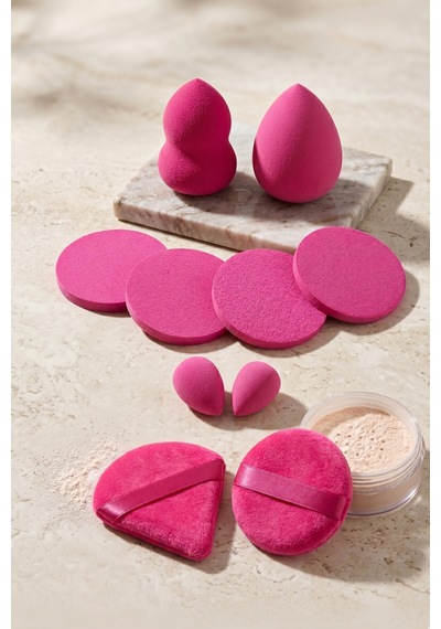Pembe Renk 10 Parça Profesyonel Makyaj Süngeri Seti Pudra Puff Blender