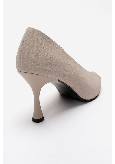 Luvishoes Varelıa Bej Süet Şeffaf Bantlı Kadın Topuklu Ayakkabı