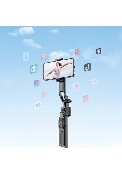 Tripod 360 Yüz Takipli Akıllı Gimbal Çok Amaçlı Kumandalı 1.76 Cm Selfie Çubuğu Tt07 Siyah Diğer