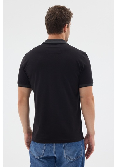 Siyah-antrasit Polo Yaka Pike Kısa Kol Slim Fit %100 Pamuk Tişört 1011260171 Siyah - Antrasit