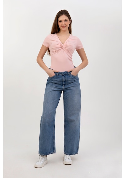 Hdm Kadın Pembe Büzgü Detaylı Normal Kalıp Günlük Bluz - H6040