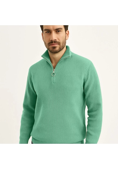 Novalisse Erkek Fitilli Triko Kazak 3 Lü Set Mint Yeşili Siyah Füme Kalın Dokuma Pamuklu Regular Fit Çoklu Renk