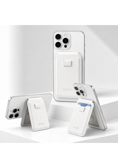 Magsafe Cüzdan Kartlık Güçlü Manyetik Standlı Telefon Kartlığı İphone Uyumlu Deri Cüzdan Beyaz-14913