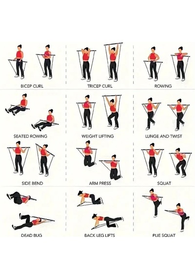 Valkyrie 4 Lastikli 1. Kalite Pilates Bar Egzersiz Çubuğu Ayarlanabilir Zorluk Evde Spor Squat Kademeli Çantalı Kolay Kurulum Pembe
