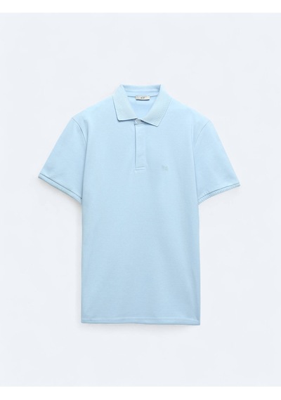 Kip Mavi Düz Polo Yaka %100 Pamuk T-shirt Mavi