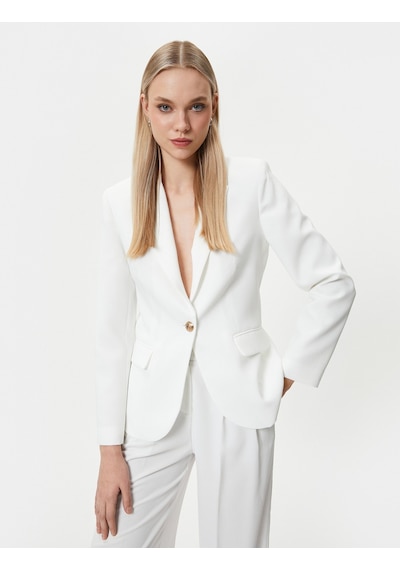 Koton Blazer Ceket Tek Düğmeli Kapaklı Cepli Kırık Beyaz 4sak50016uw 4SAK50016UW001 Ekru