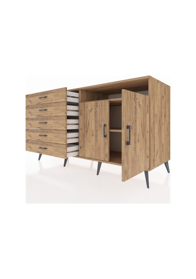 Kronos Konsol 2 Raflı 5 Çekmeceli 2 Kapaklı 176x59x99 Çam-çam Çam-çam