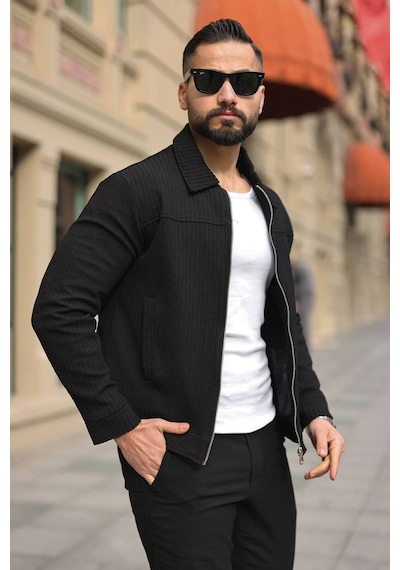 Premium Dokulu Kumaş Mevsimlik Ceket Siyah
